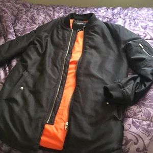 Sleek Black and Orange (Interior) Bomber Jacket